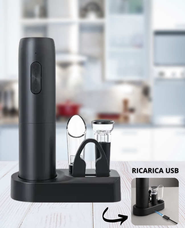APRI BOTTIGLIA AUTOMATICO RICARICABILE CON CAVETTO USB + ACCESSORI